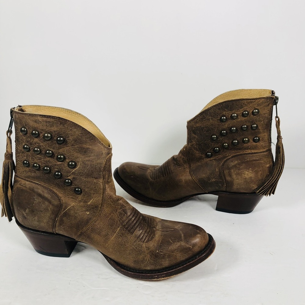 Shyanne Brown ANKLE LEATHER 6.5 B Western Studded‎ WESTERN Fringe Boots BBW202